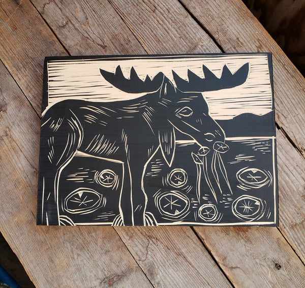 Wood Block Carving - Moose & Lilly Pads