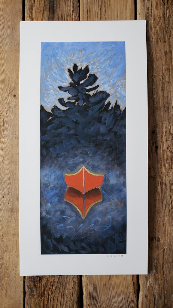 Print - Red Canoe and Mist by Jane Gray