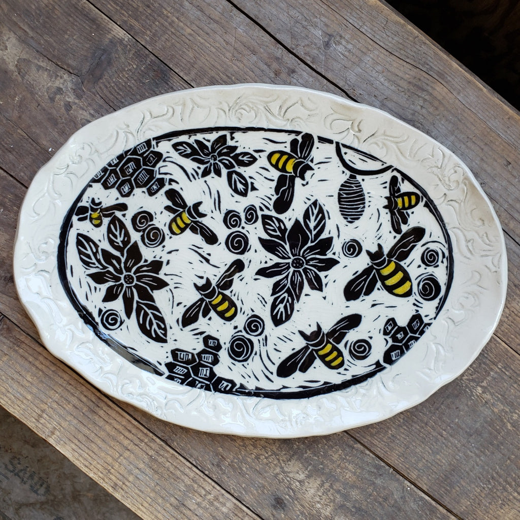 Serving Platter, Honey Bee, Small Oval