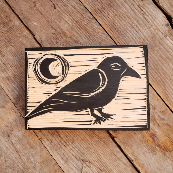 Wood Block Carving - Blackbird
