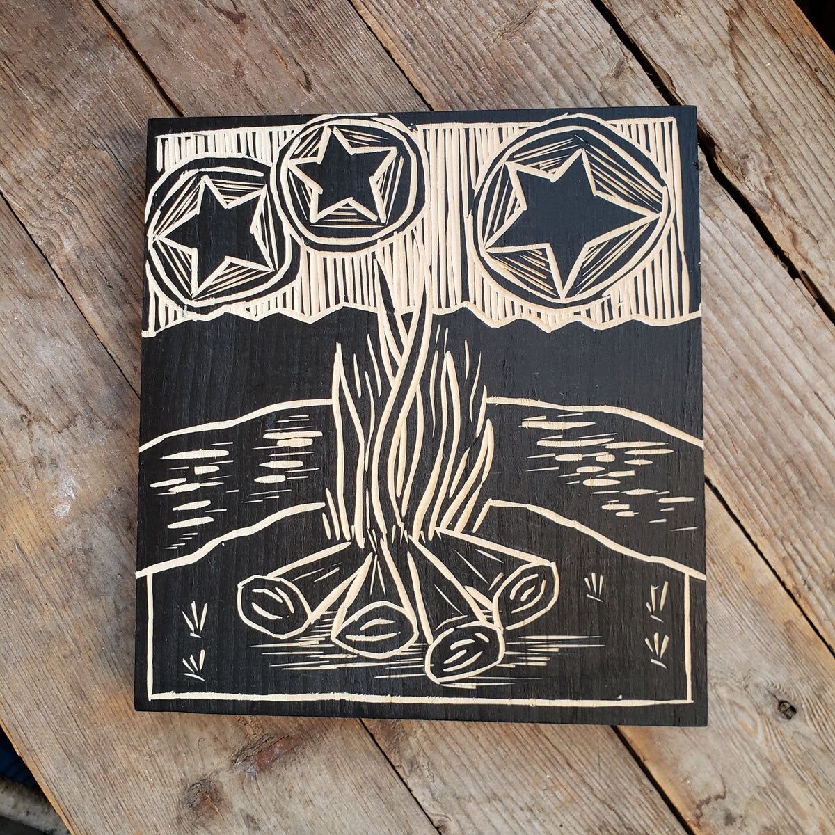 Wood Block Carving Campfire The Potter's Studio & Gallery