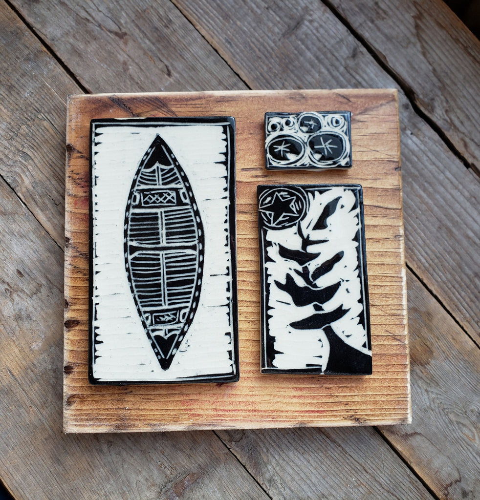 Ceramic Wall Art - Canoe, Pine Tree & Lily Pads