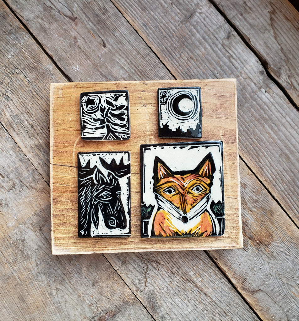 Ceramic Wall Art - Fox, Moose, Pine Tree, Moon