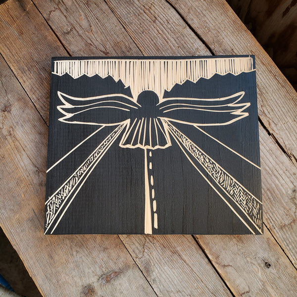 Wood Block Carving - Highway Raven