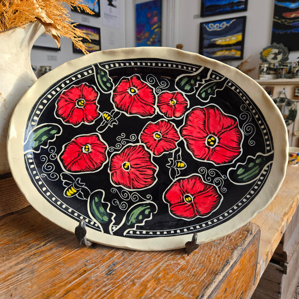 Serving Platter, Large, Oval Poppy and Bees