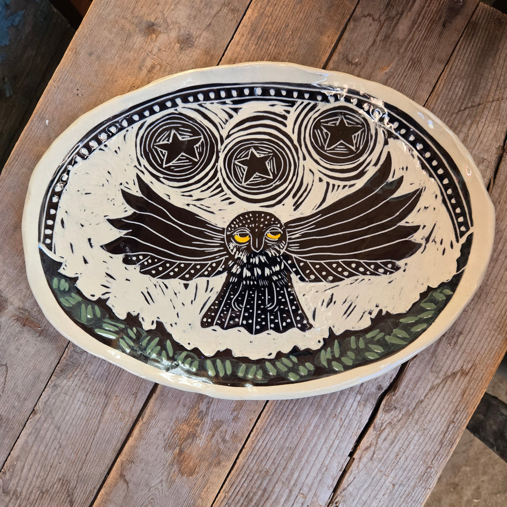 Serving Platter, Flying Owl Small Oval