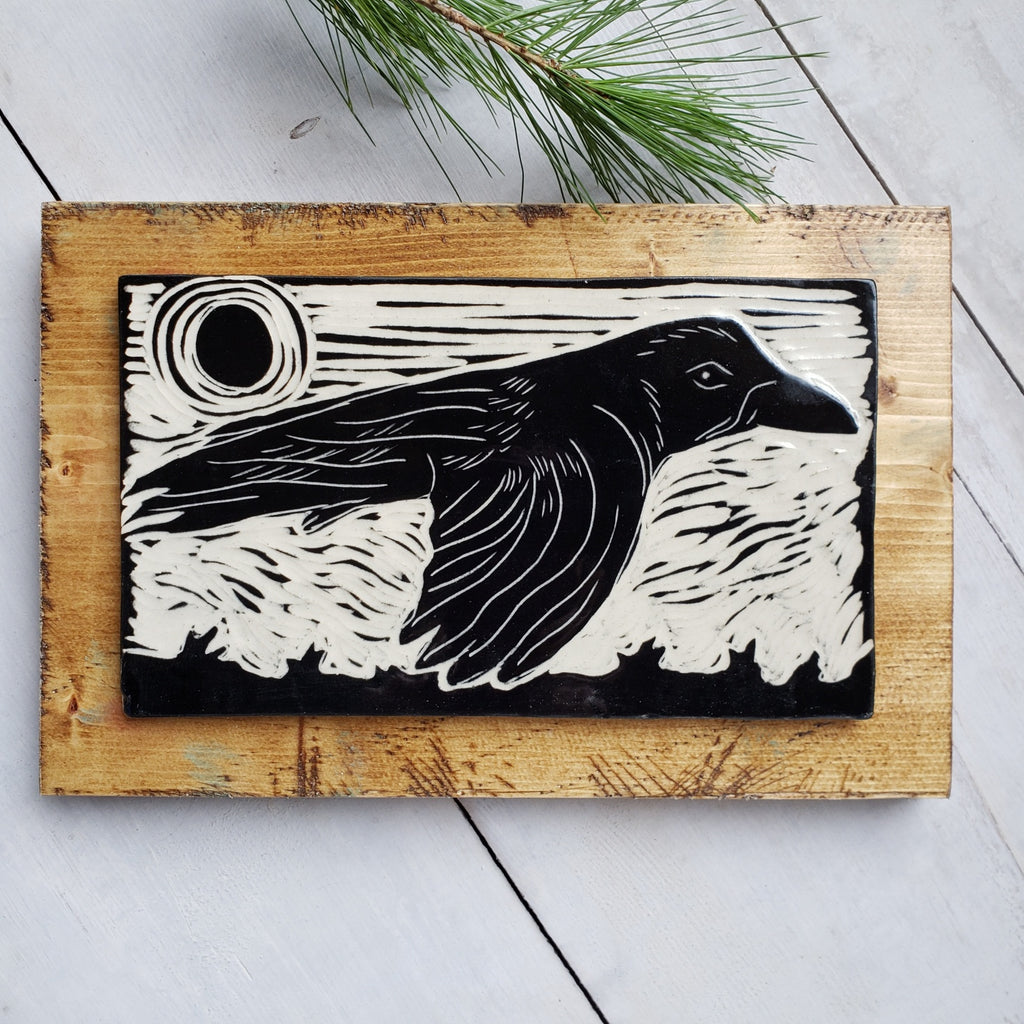 Ceramic Wall Art - Raven with Moon